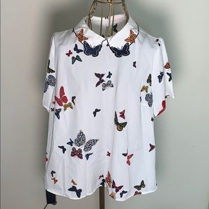 Colorful Butterfly Collared Blouse